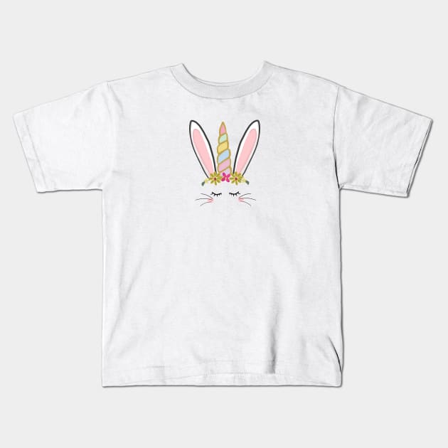 Cute Easter bunny unicorn vector with flowers Kids T-Shirt by GULSENGUNEL